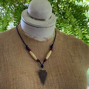 Arrowhead, bone beads, trade beads necklace